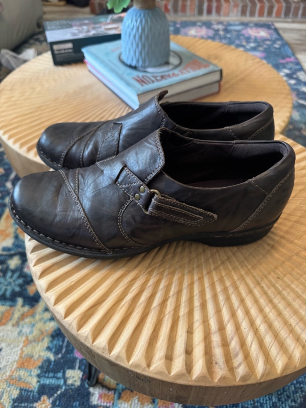 Clarks Whistle Bamboo Leather Flat Womens 10 Brown Crinkle Slip On Comfort Shoe